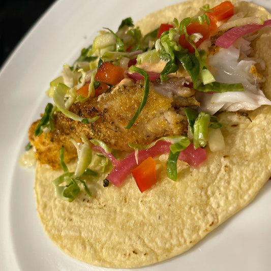 The Perfect Fish Taco with Our Signature Fish Taco Spice & Dredge