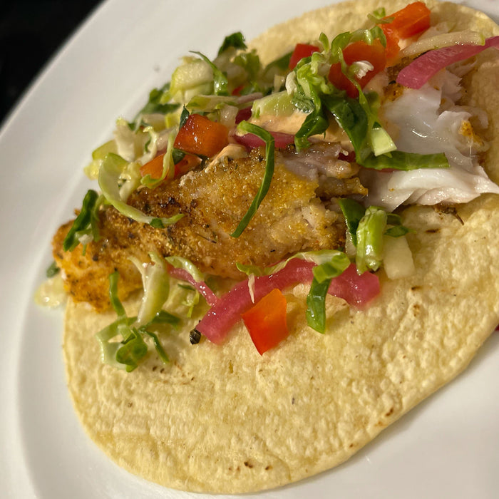 The Perfect Fish Taco with Our Signature Fish Taco Spice & Dredge